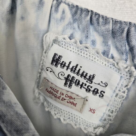Anthro Holding Horses Dress XS Acid Wash Chambray Ruffle One Shoulder Tie Dye - Picture 7 of 11